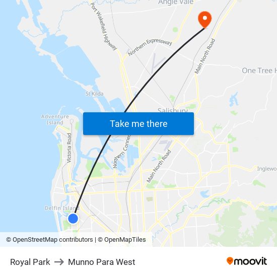 Royal Park to Munno Para West map