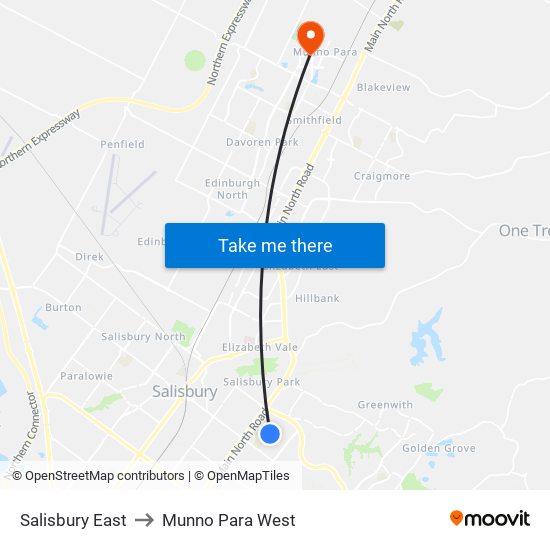 Salisbury East to Munno Para West map