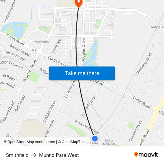 Smithfield to Munno Para West map