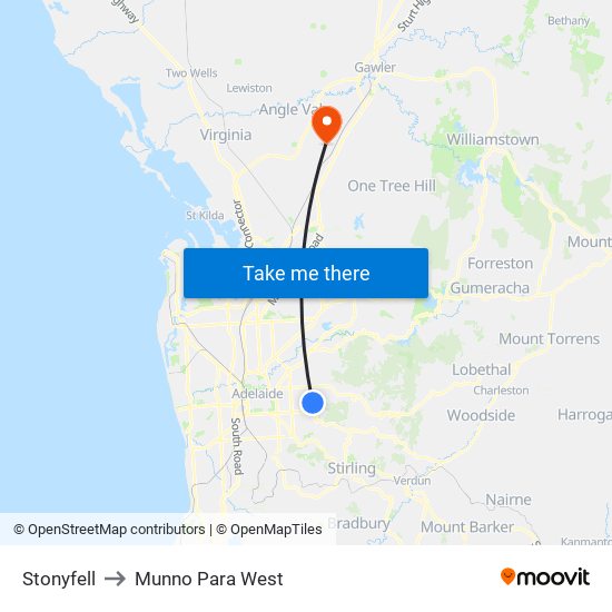 Stonyfell to Munno Para West map