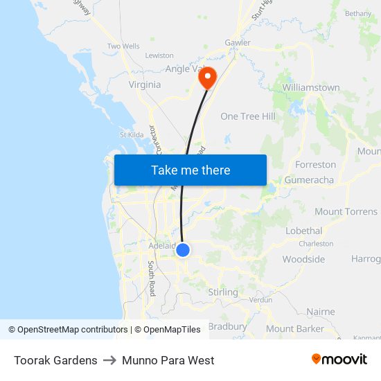 Toorak Gardens to Munno Para West map