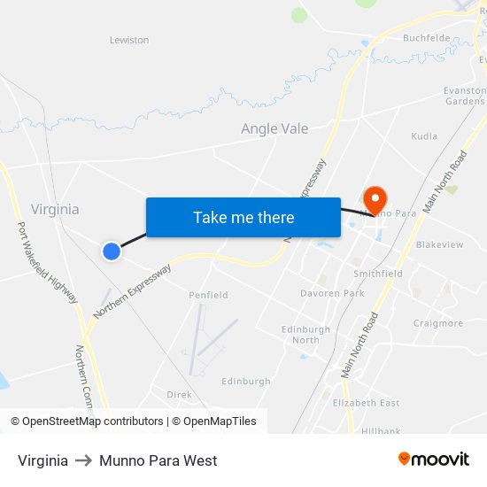 Virginia to Munno Para West map