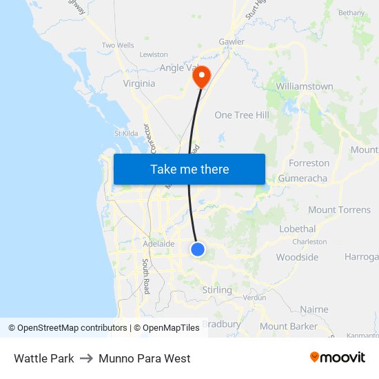 Wattle Park to Munno Para West map