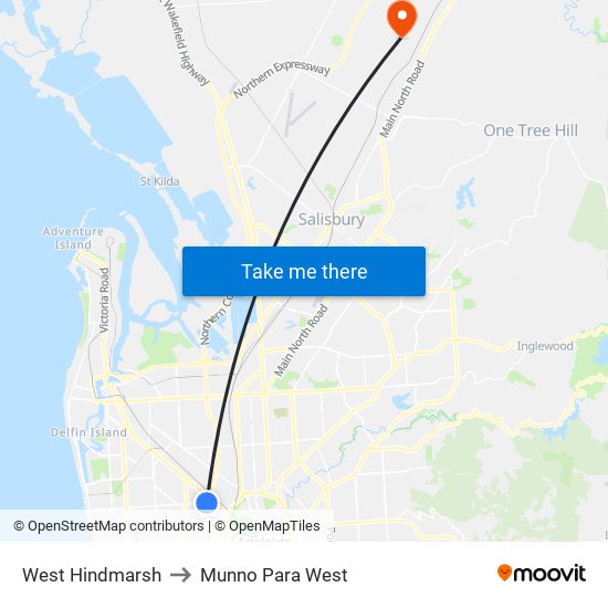 West Hindmarsh to Munno Para West map