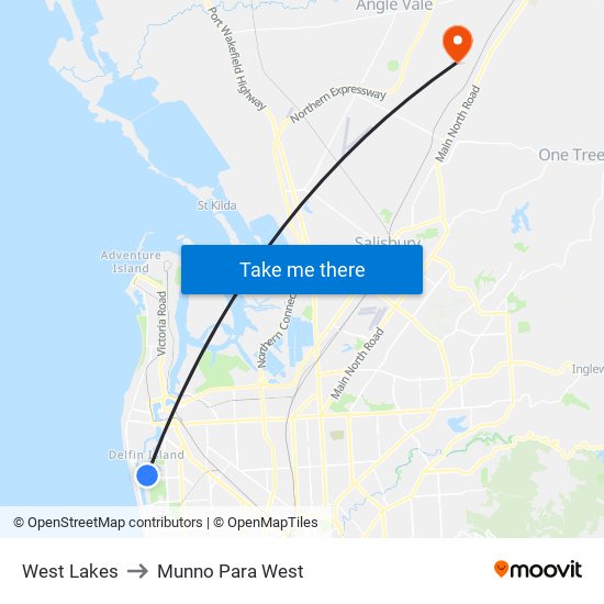 West Lakes to Munno Para West map