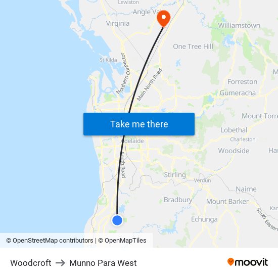 Woodcroft to Munno Para West map