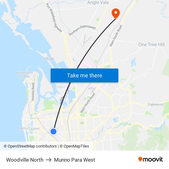 Woodville North to Munno Para West map