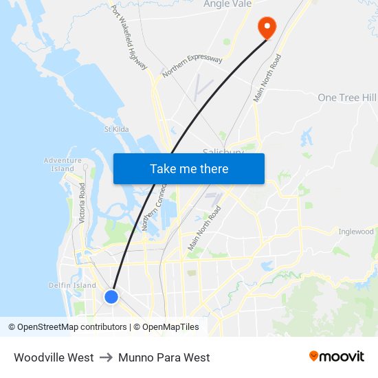 Woodville West to Munno Para West map