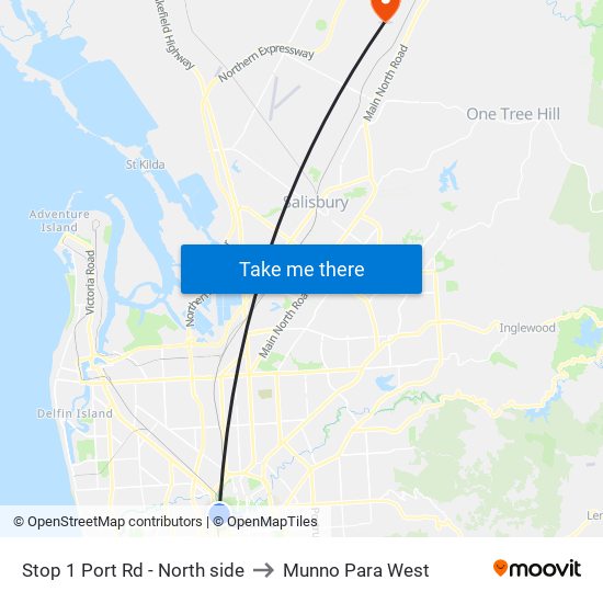 Stop 1 Port Rd - North side to Munno Para West map