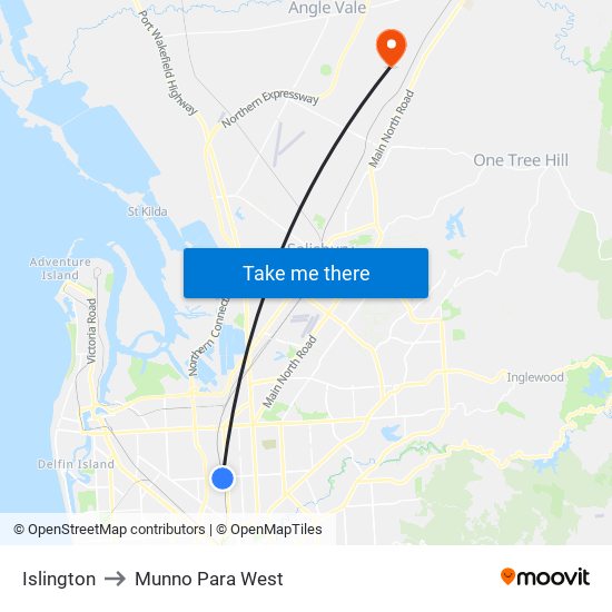 Islington to Munno Para West map