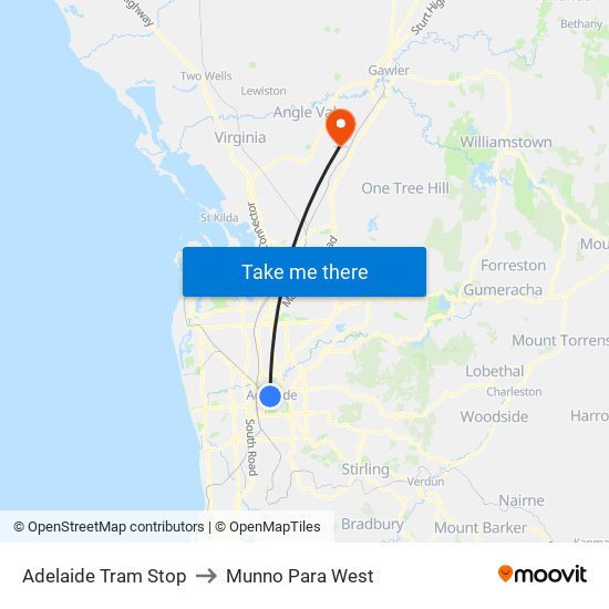 Adelaide Tram Stop to Munno Para West map