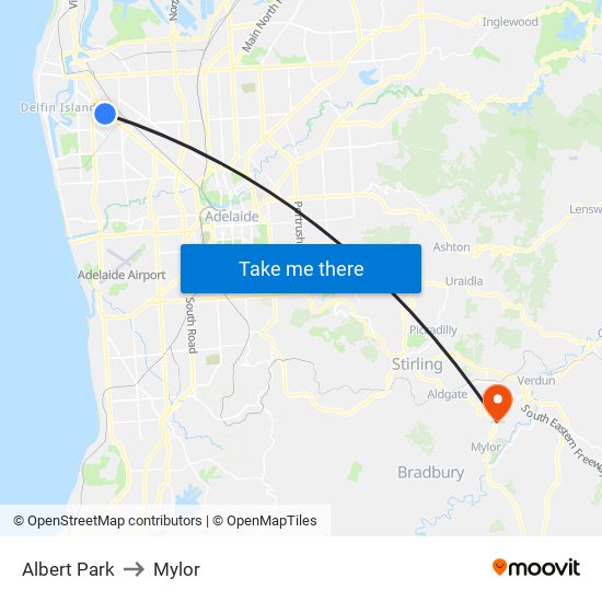 Albert Park to Mylor map