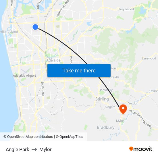 Angle Park to Mylor map