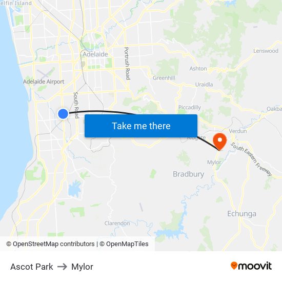 Ascot Park to Mylor map