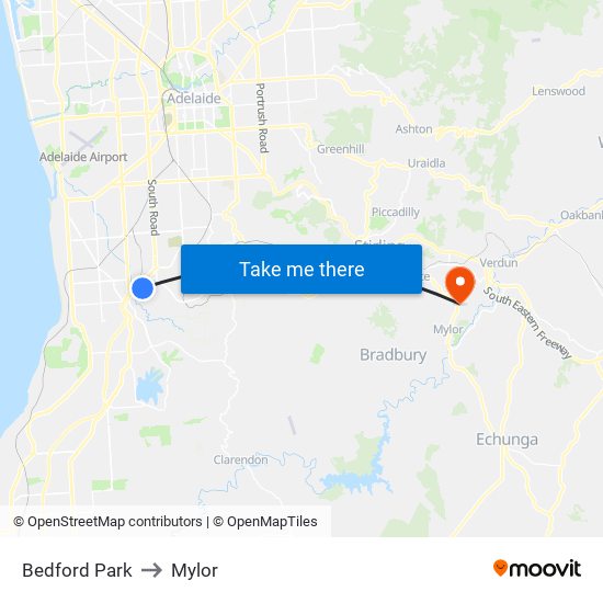 Bedford Park to Mylor map