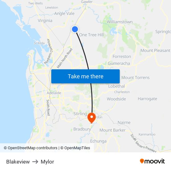 Blakeview to Mylor map