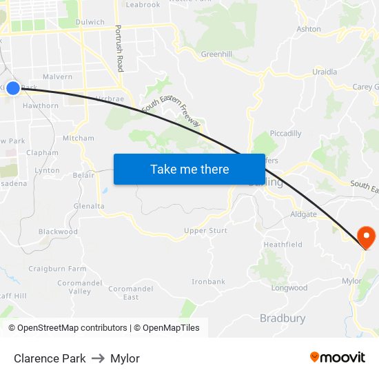 Clarence Park to Mylor map