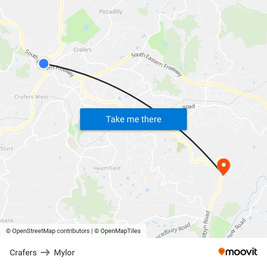 Crafers to Mylor map