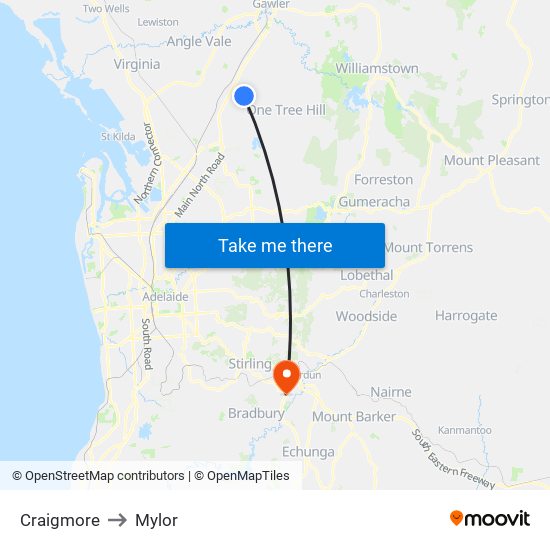 Craigmore to Mylor map