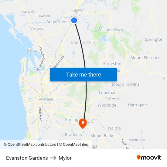 Evanston Gardens to Mylor map