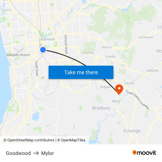 Goodwood to Mylor map