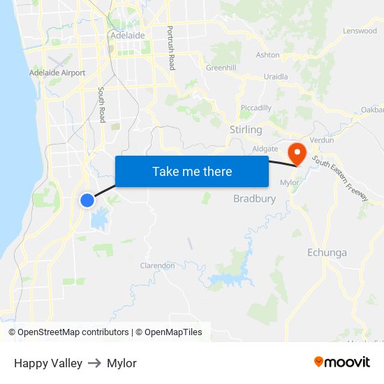 Happy Valley to Mylor map