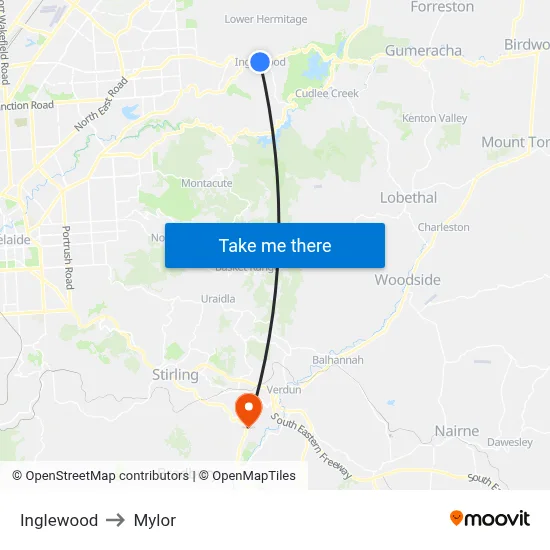 Inglewood to Mylor map