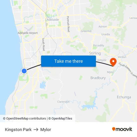 Kingston Park to Mylor map