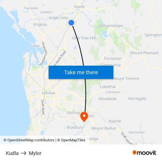 Kudla to Mylor map