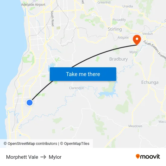 Morphett Vale to Mylor map