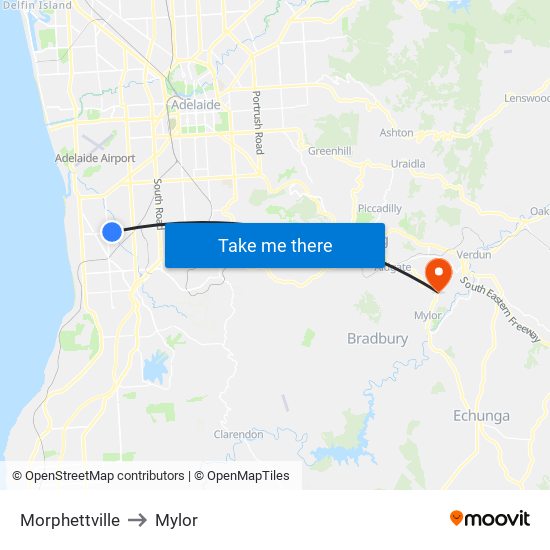 Morphettville to Mylor map