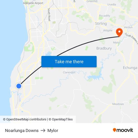 Noarlunga Downs to Mylor map