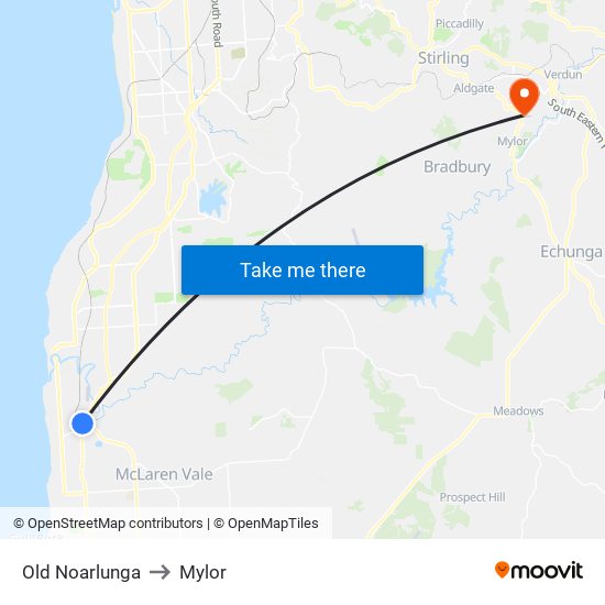 Old Noarlunga to Mylor map