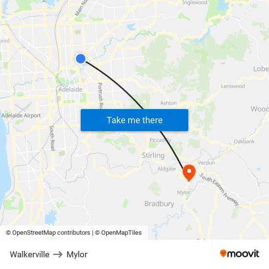 Walkerville to Mylor map