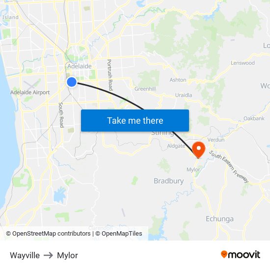 Wayville to Mylor map