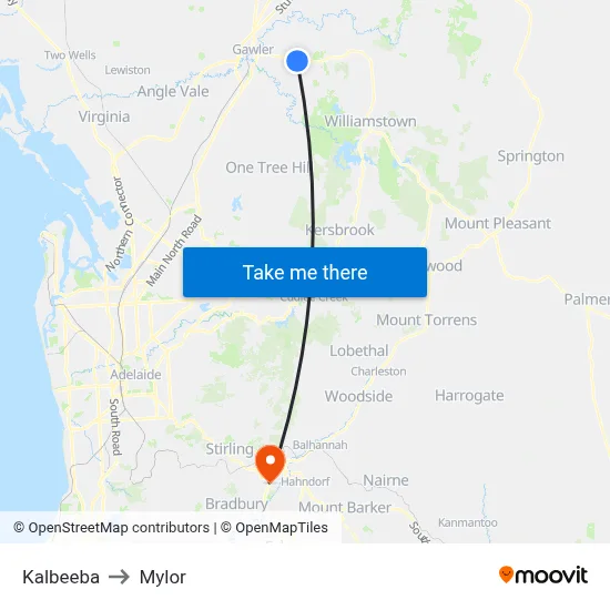 Kalbeeba to Mylor map