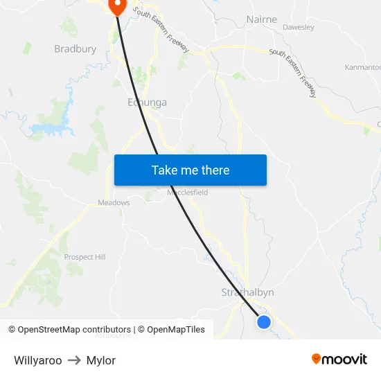 Willyaroo to Mylor map