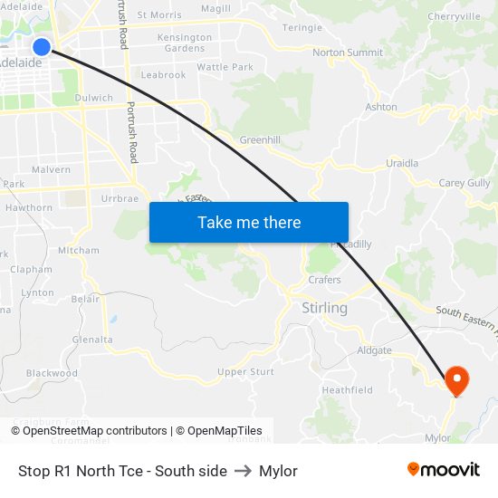 Stop R1 North Tce - South side to Mylor map