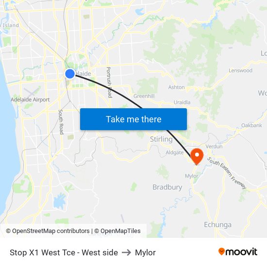 Stop X1 West Tce - West side to Mylor map