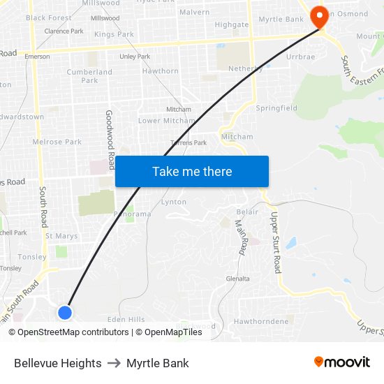 Bellevue Heights to Myrtle Bank map