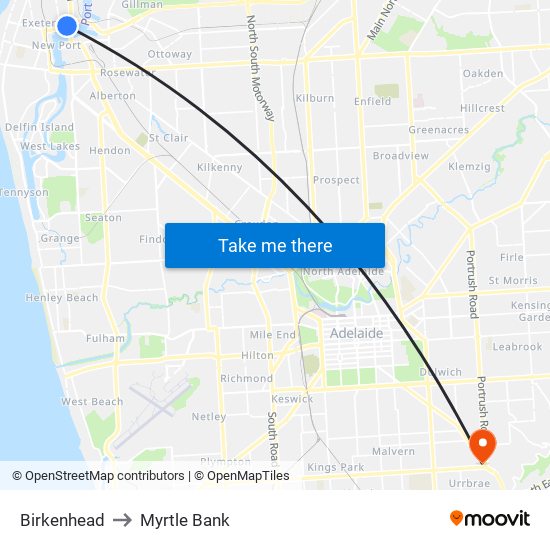 Birkenhead to Myrtle Bank map