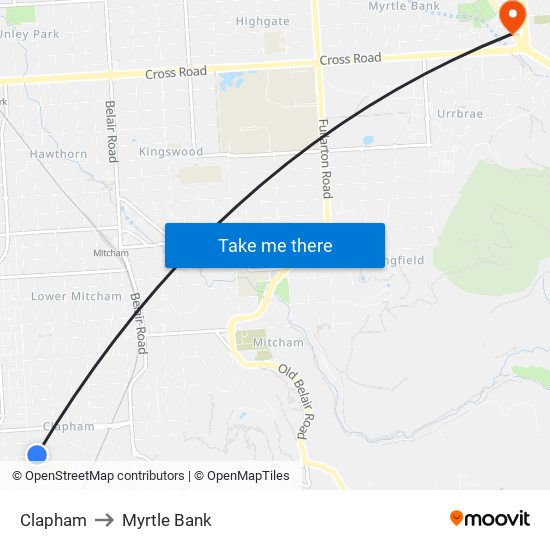 Clapham to Myrtle Bank map