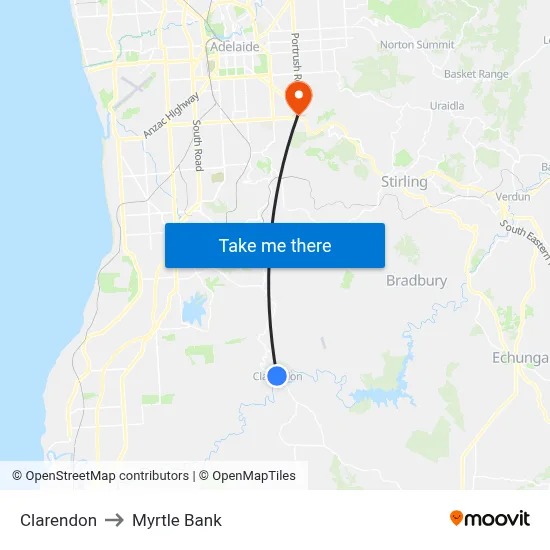 Clarendon to Myrtle Bank map