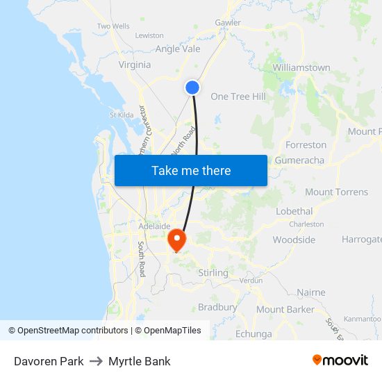 Davoren Park to Myrtle Bank map