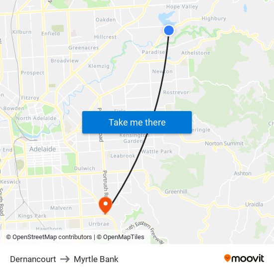 Dernancourt to Myrtle Bank map