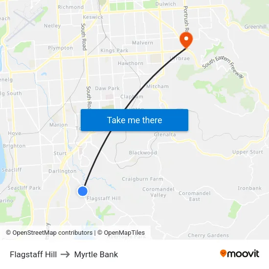 Flagstaff Hill to Myrtle Bank map