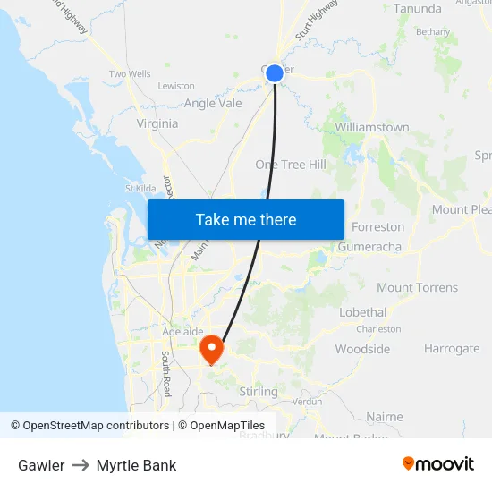 Gawler to Myrtle Bank map