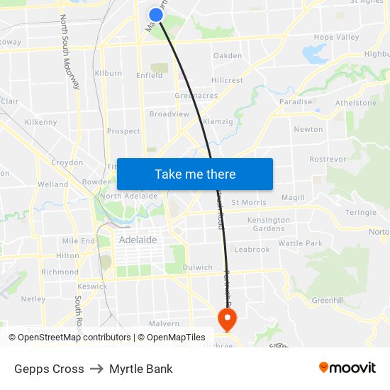 Gepps Cross to Myrtle Bank map