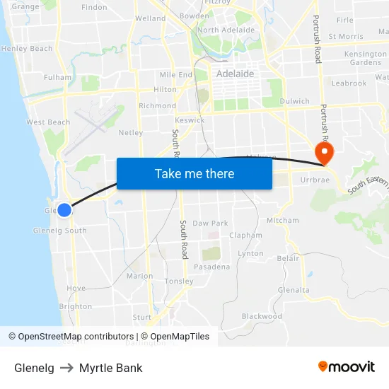 Glenelg to Myrtle Bank map