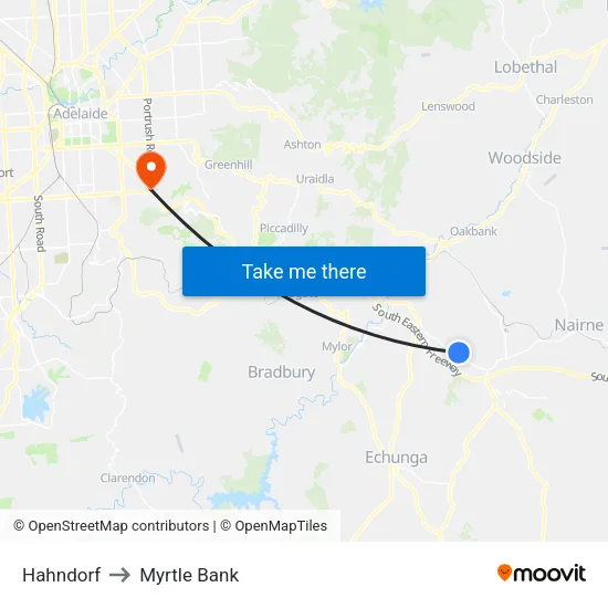 Hahndorf to Myrtle Bank map